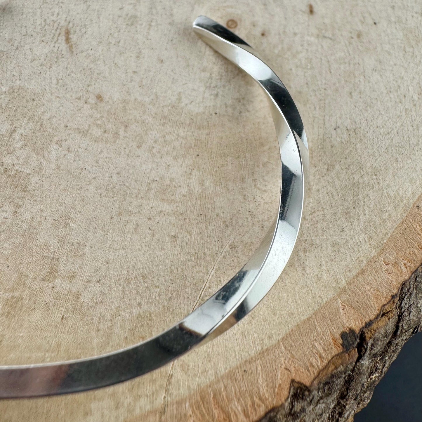 Turquoise Bezel Twisted Wire Cuff – Unique Handmade Sterling Silver Bracelet