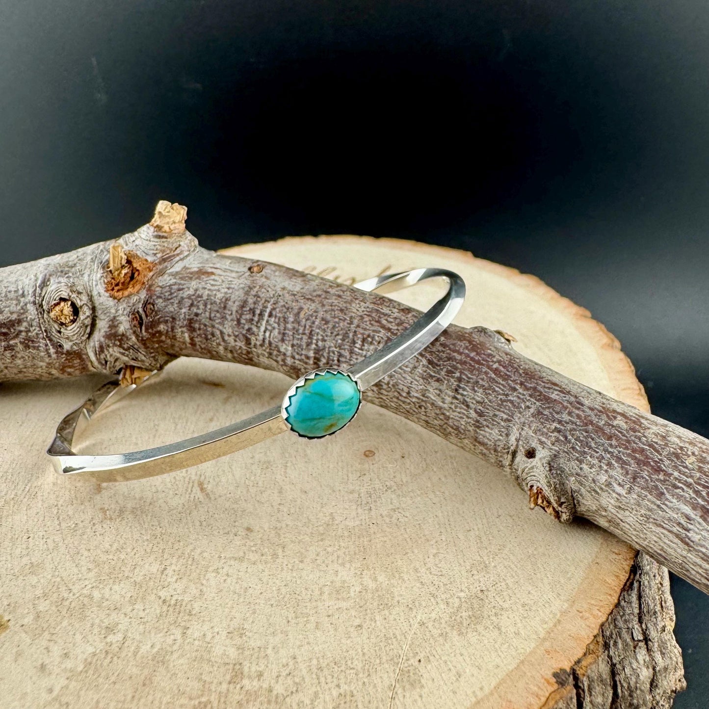 Turquoise Bezel Twisted Wire Cuff – Unique Handmade Sterling Silver Bracelet