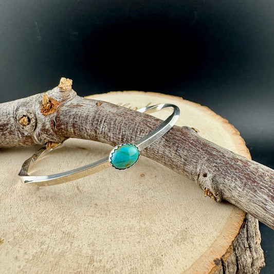 Turquoise Bezel Twisted Wire Cuff – Unique Handmade Sterling Silver Bracelet