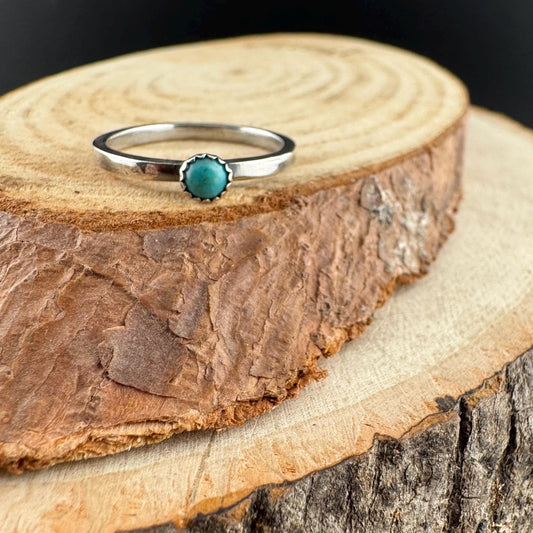 Sterling Silver Kingman Turquoise Dainty Band Ring - Hammered or Smooth Finish