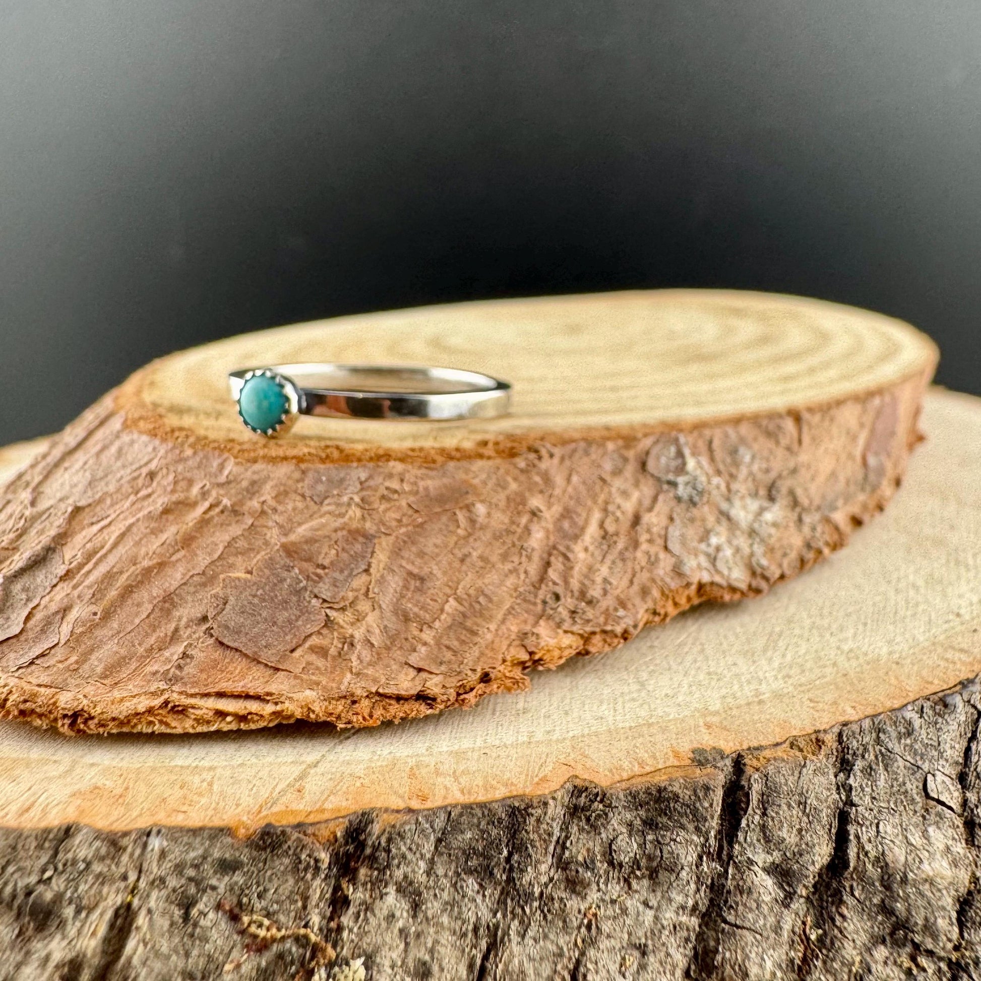 Sterling Silver Kingman Turquoise Dainty Band Ring - Hammered or Smooth Finish