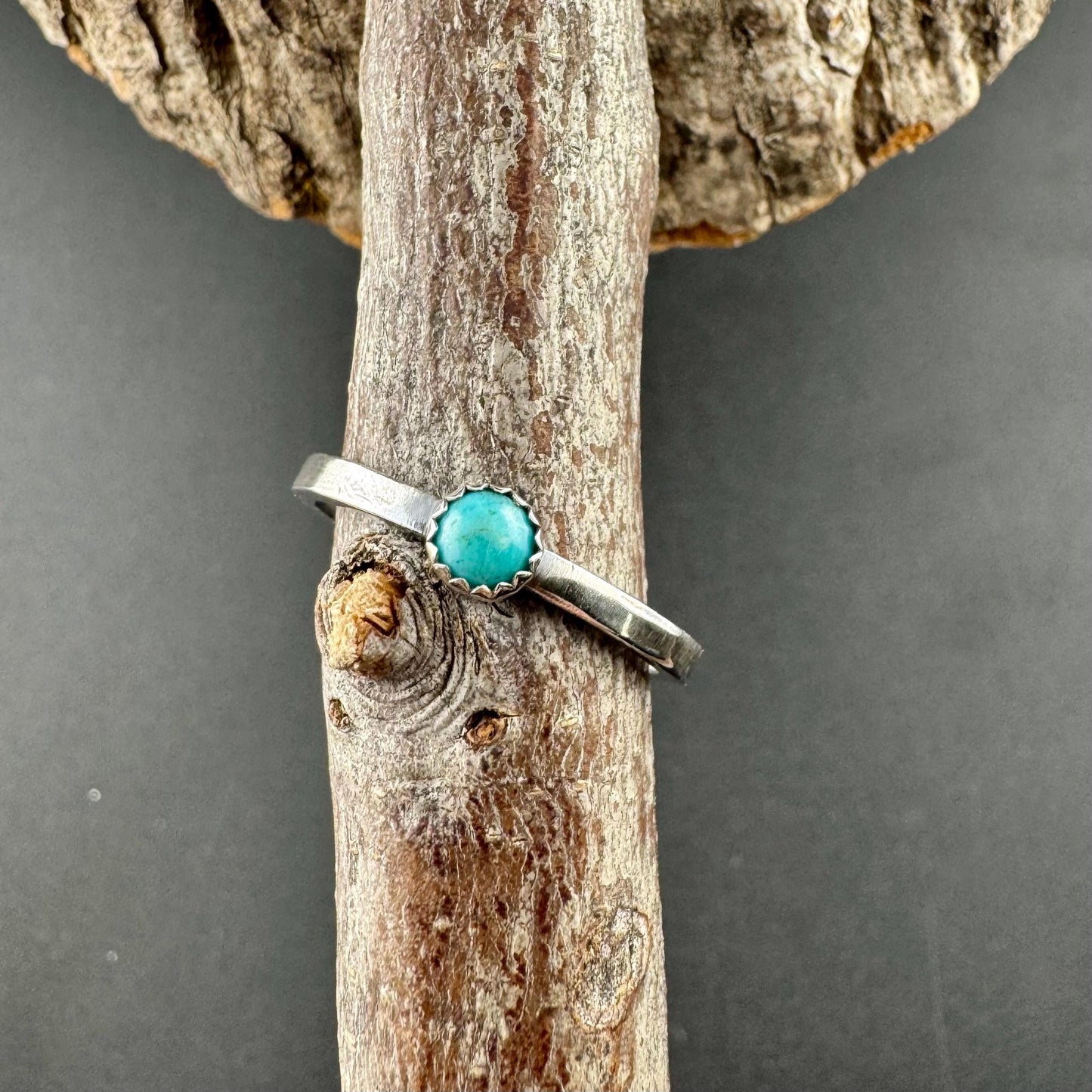 Sterling Silver Kingman Turquoise Dainty Band Ring - Hammered or Smooth Finish