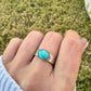 Sterling Silver Kingman Turquoise Bezel Band Ring - Hammered or Smooth Finish