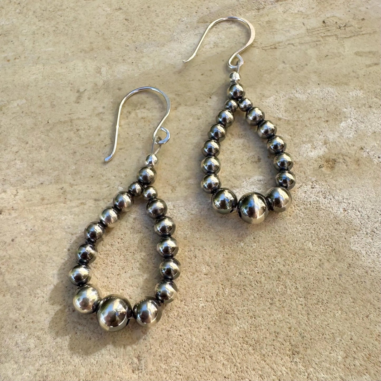 Navajo Pearl Hoop Teardrop Earrings, Dainty Sterling Silver Southwestern Jewelry