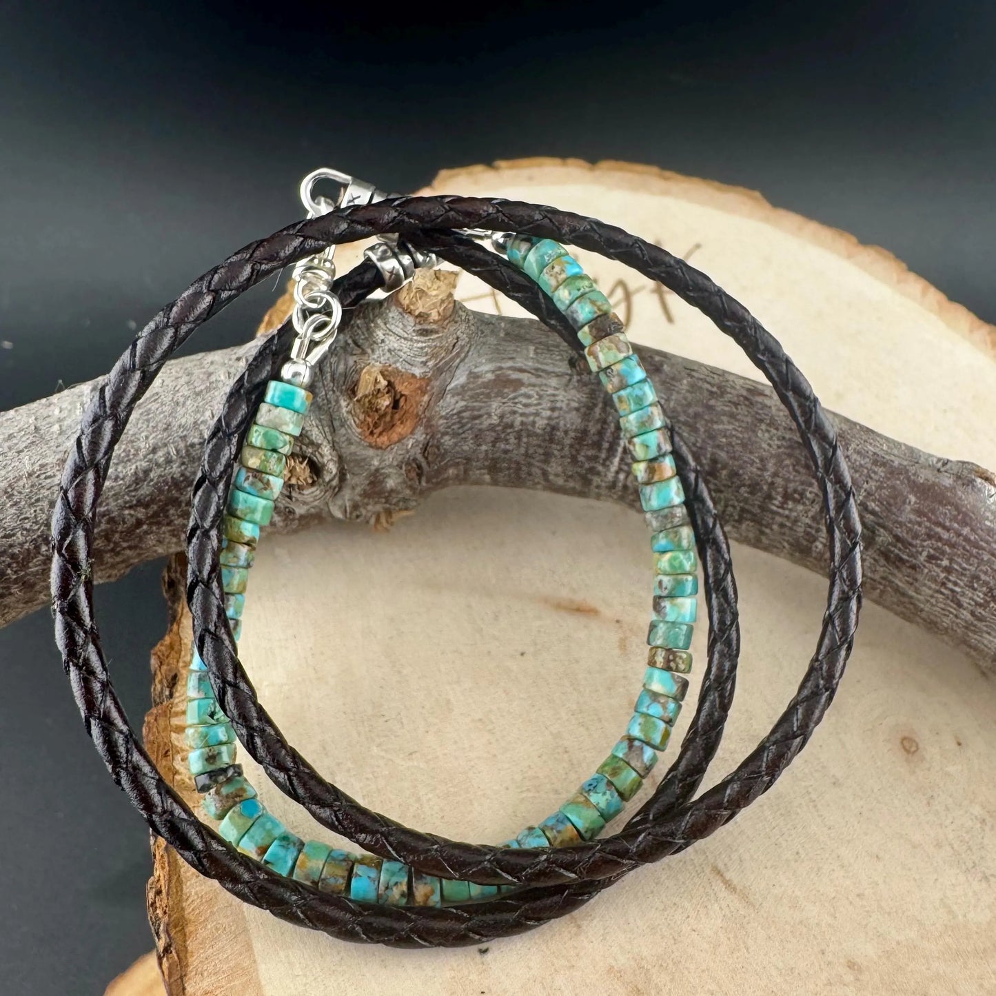 Wrap Turquoise Leather Bracelet – Sterling Silver Accents | Handcrafted Boho Unisex Cuff Jewelry