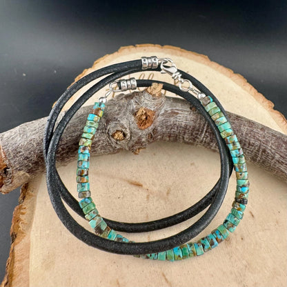 Wrap Turquoise Leather Bracelet – Sterling Silver Accents | Handcrafted Boho Unisex Cuff Jewelry