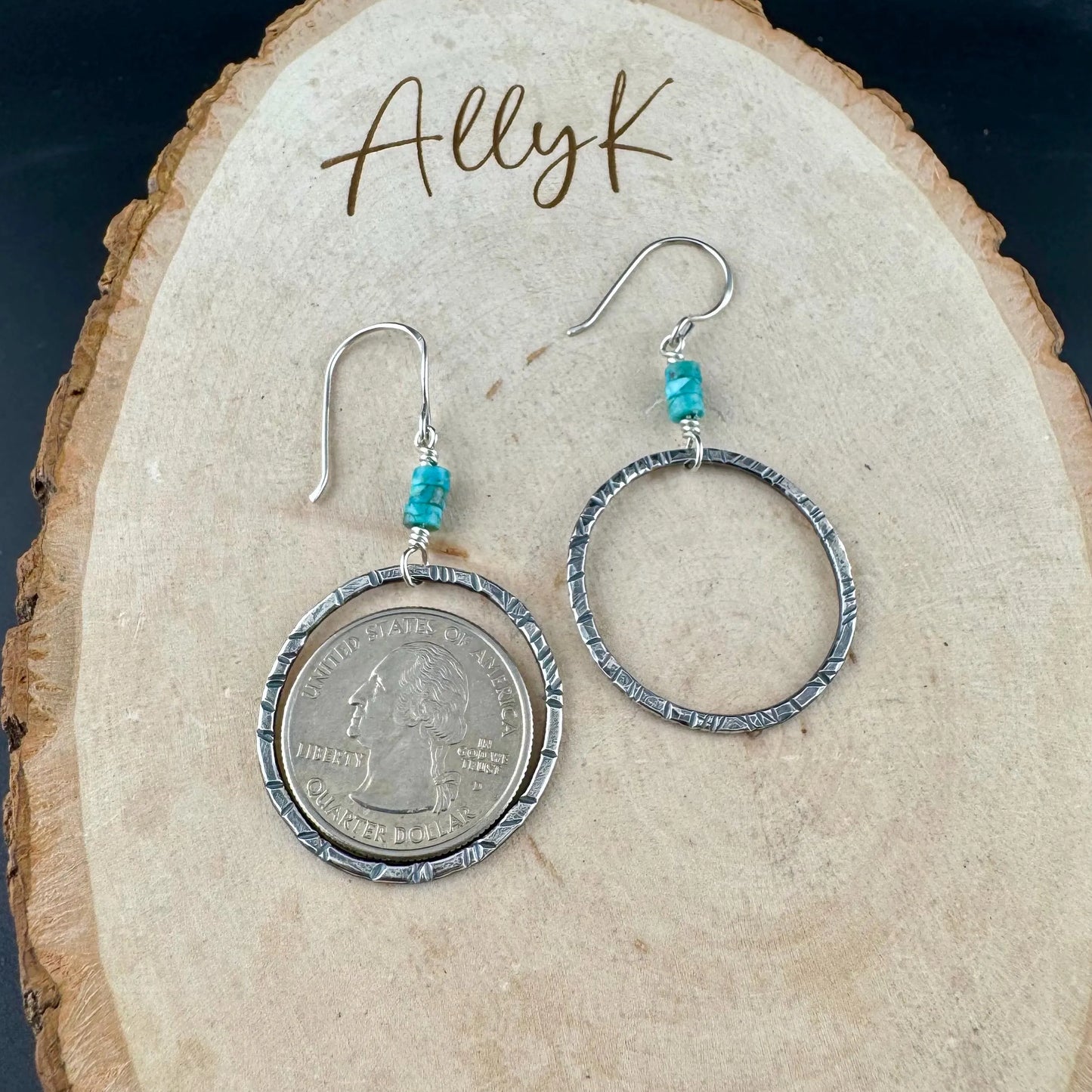 Turquoise Earrings, Sterling Silver Circles, Handmade Turquoise Jewelry