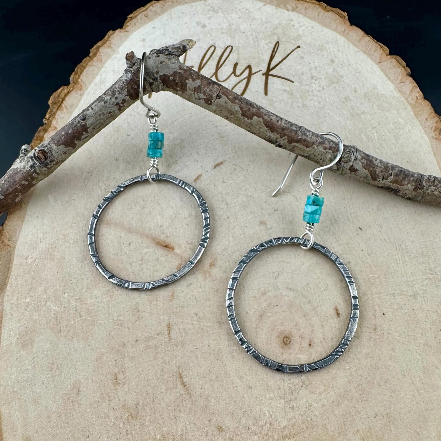Turquoise Earrings, Sterling Silver Circles, Handmade Turquoise Jewelry