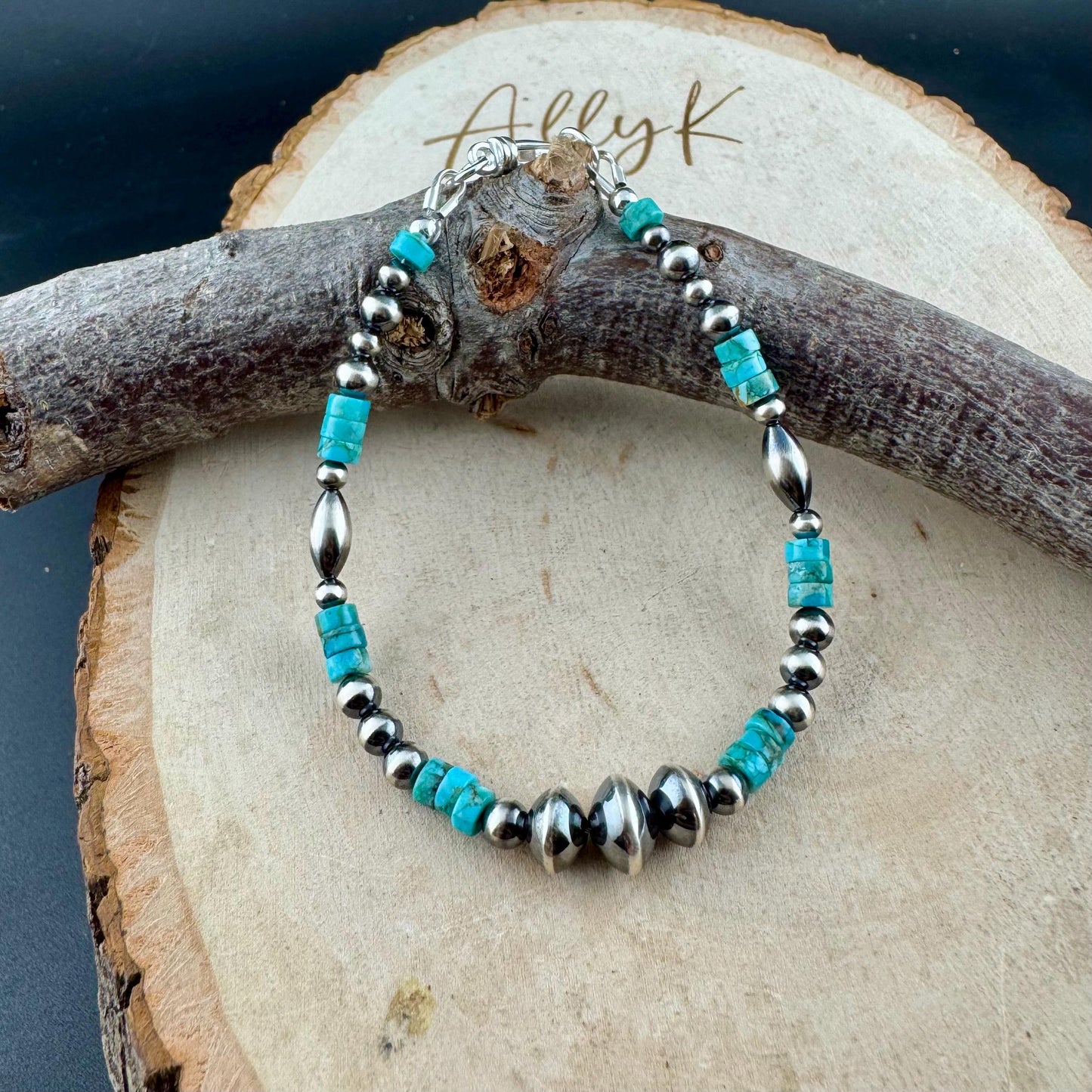 Navajo Pearl and Turquoise Bracelet, Sterling Silver Beaded Gemstone Boho Chic Bracelet