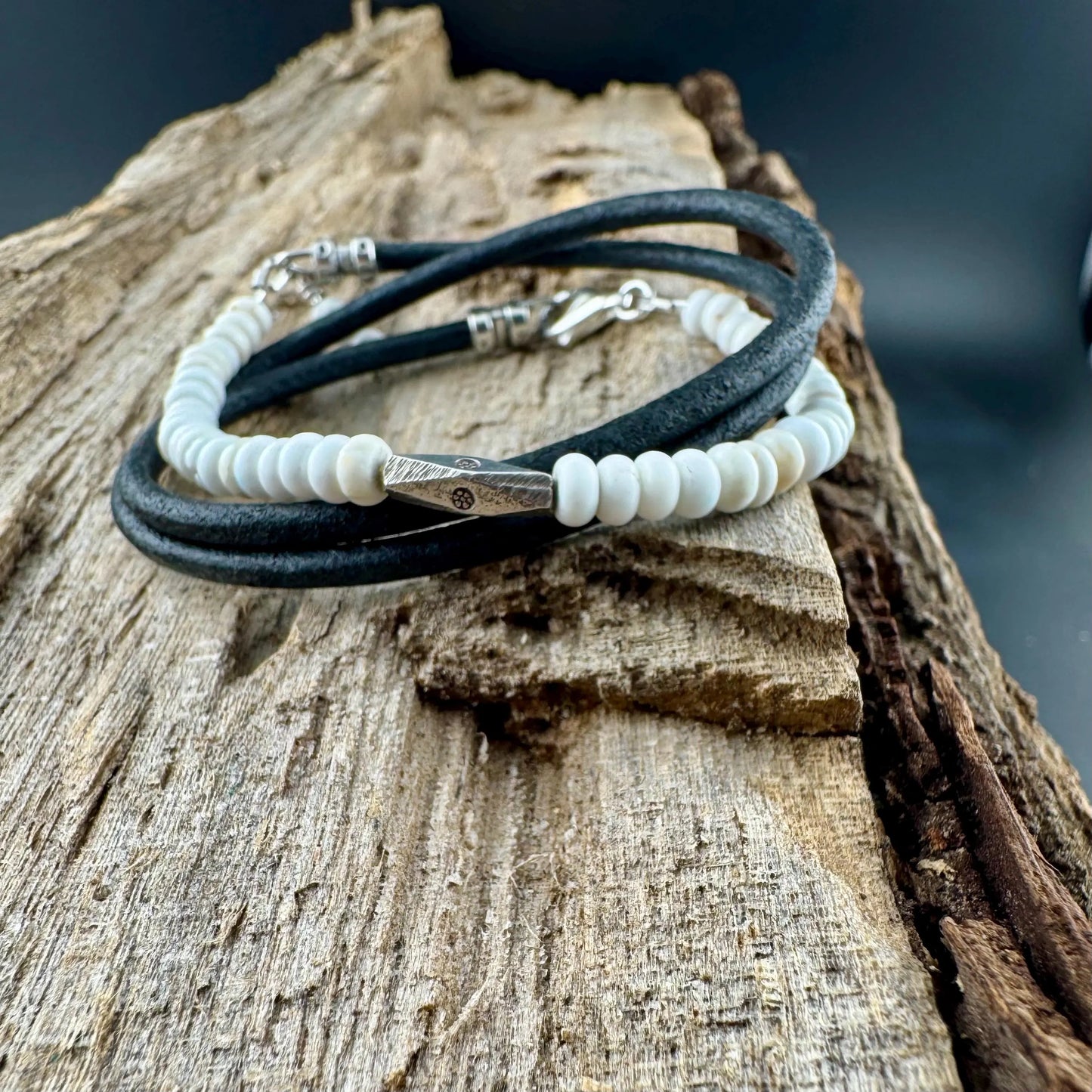 White turquoise leather wrap bracelet, genuine leather
