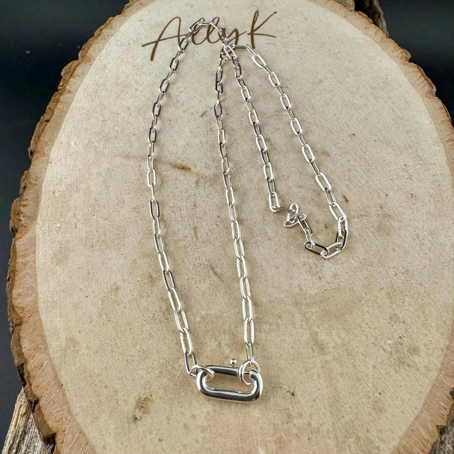 Sterling Silver Paperclip Chain Necklace – Medium Link, Spring Carabiner Clasp, Minimalist Jewelry