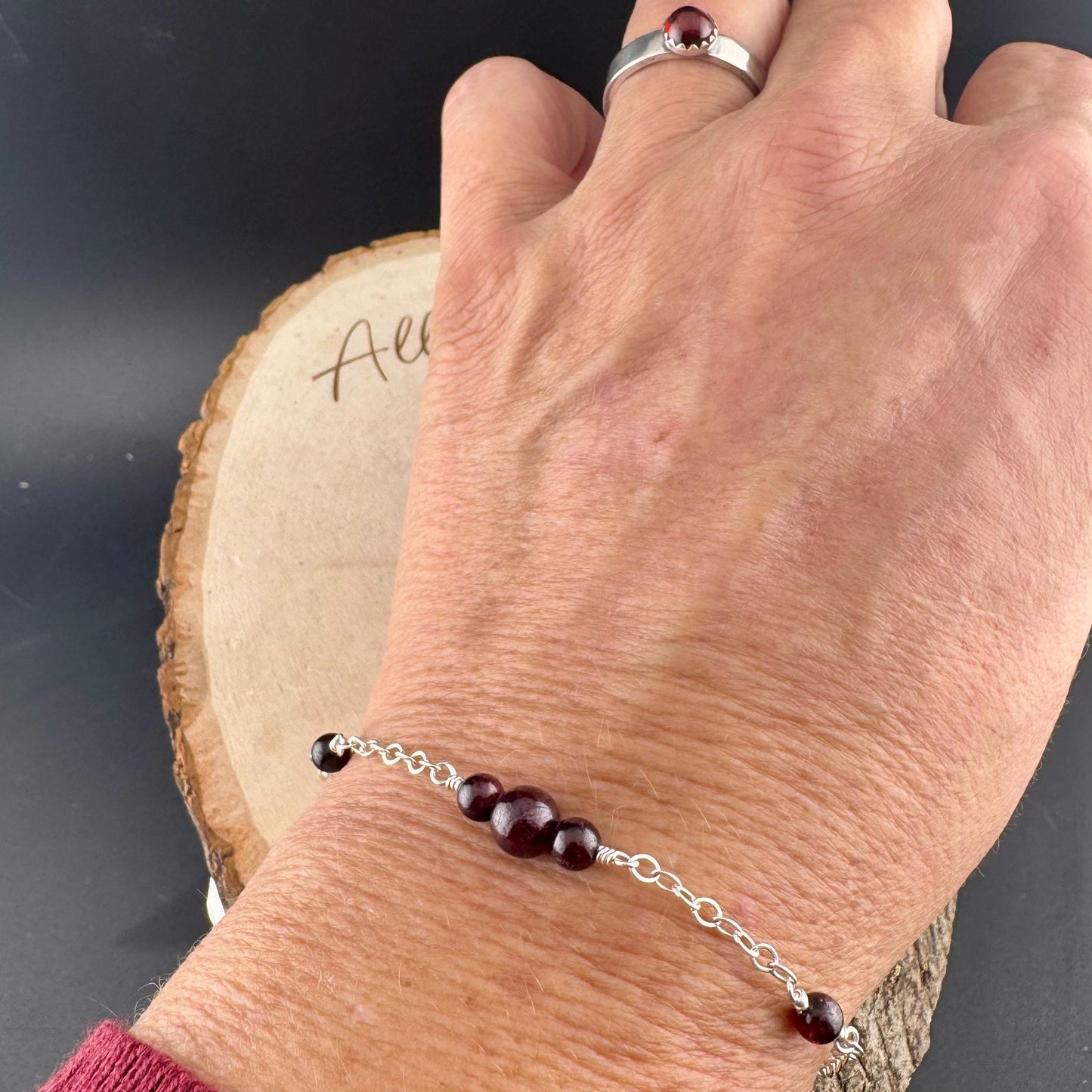 Garnet Gemstone Bracelet with Sterling Silver Cable Chain