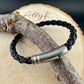 Braid Leather Bracelet for Men & Women | Black Bolo Cord with Steel Trim