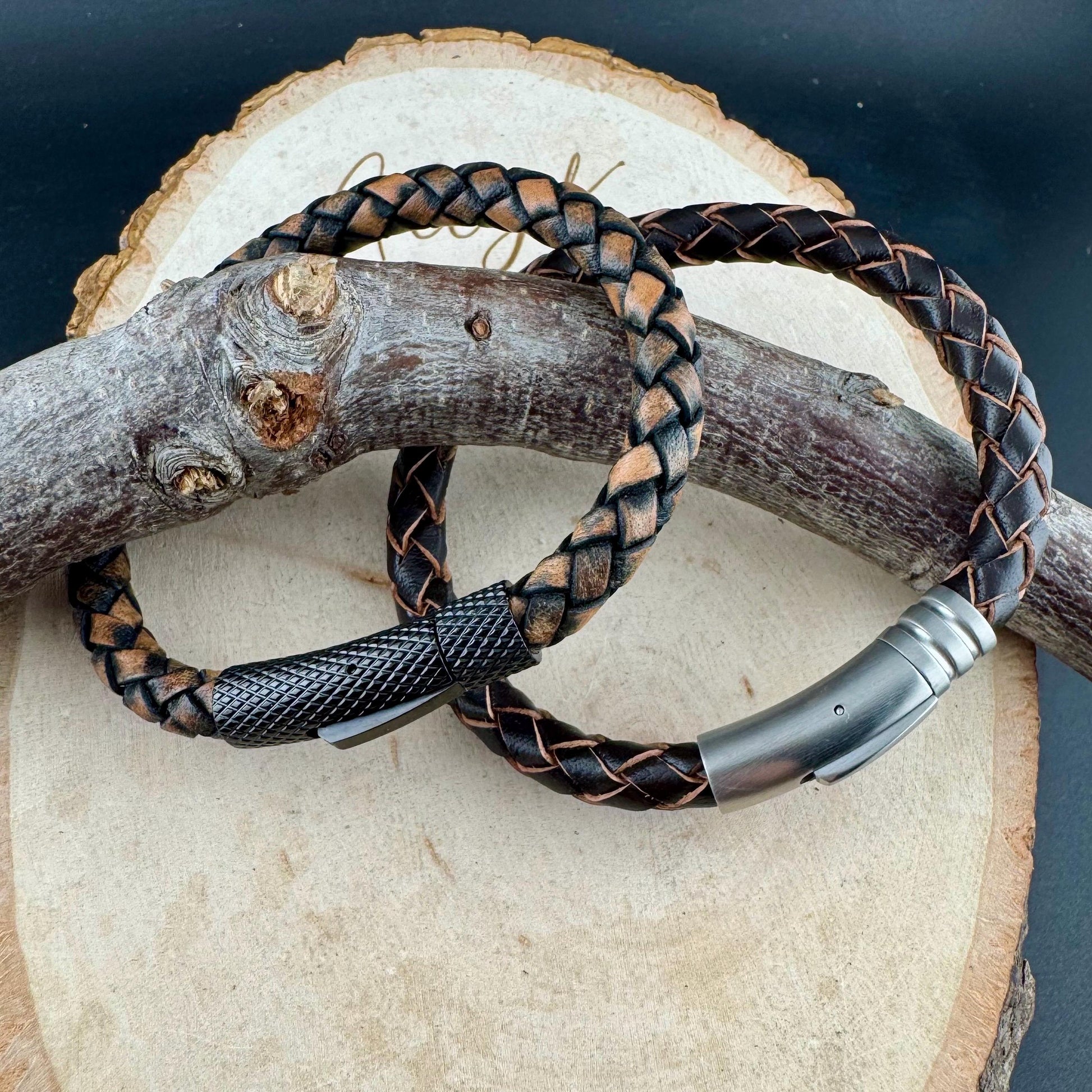 Stylish Braided Leather Bracelet with Bayonet Closure | Bolo Cord + Stainless Steel, Custom Leather Choice