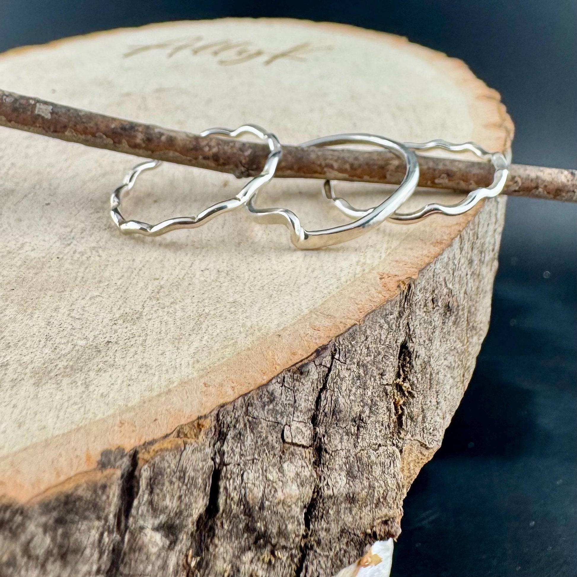 Trio Dainty Sterling Silver Wavy Ring Set | Minimalist Metal Rings for Everyday Wear