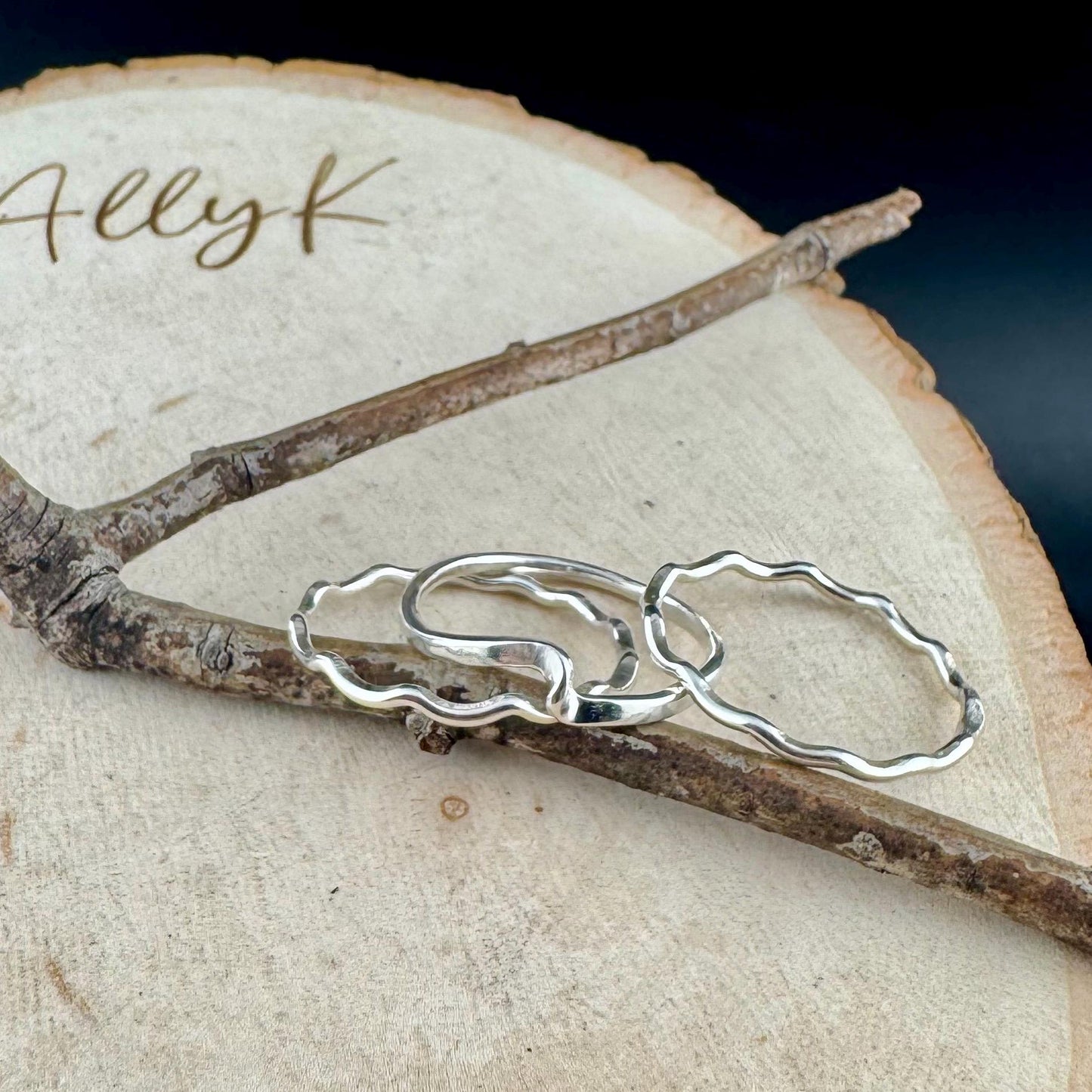 Trio Dainty Sterling Silver Wavy Ring Set | Minimalist Metal Rings for Everyday Wear