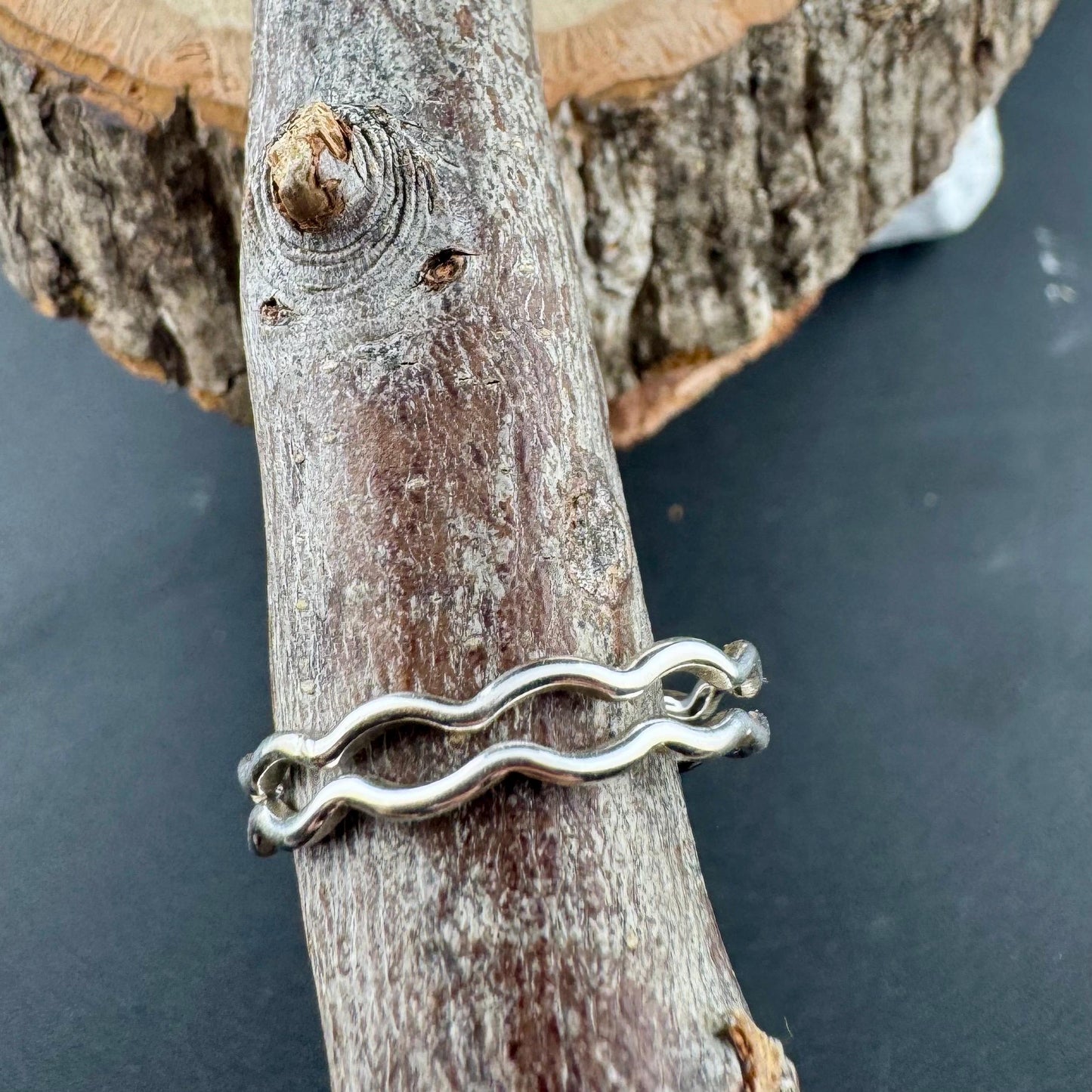 Sterling Silver Wave Ring Set – Wavy Zig Zag Design