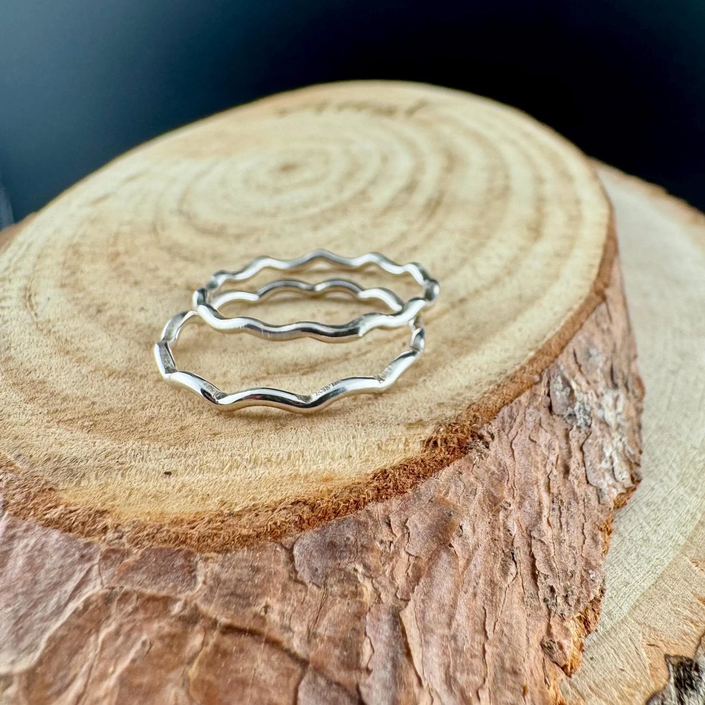 Sterling Silver Wave Ring Set – Wavy Zig Zag Design