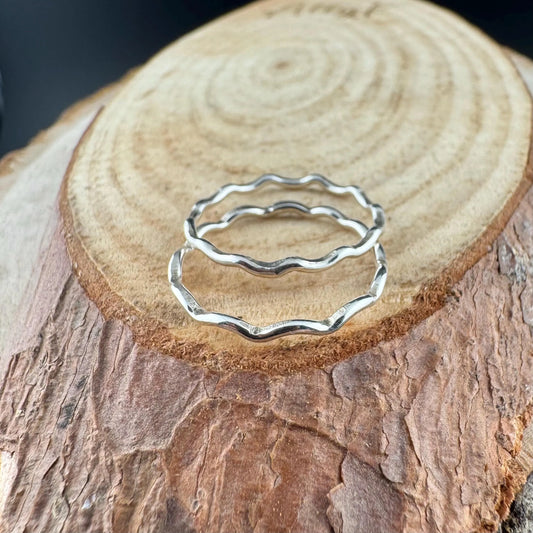 Sterling Silver Wave Ring Set – Wavy Zig Zag Design