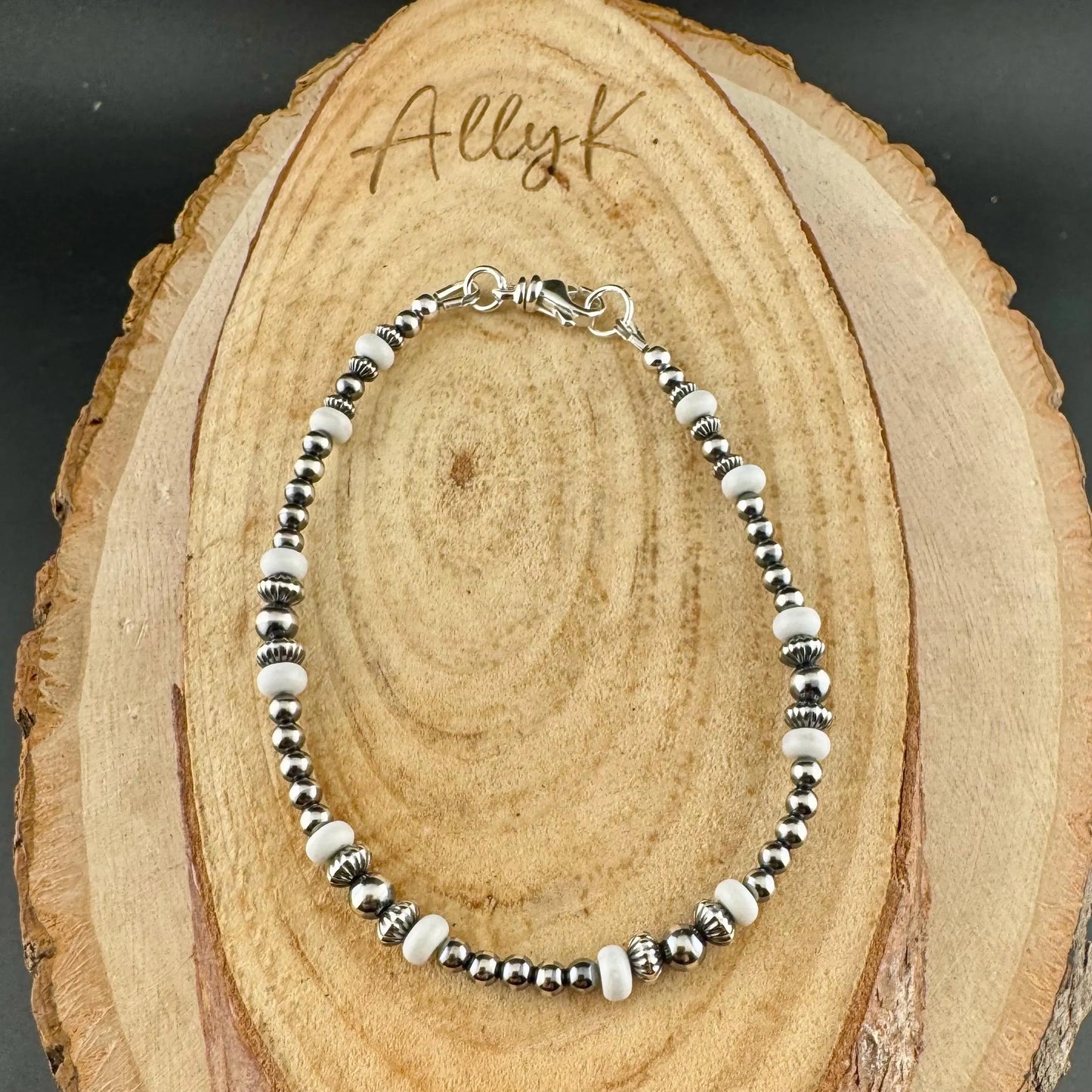 Navajo Pearl White Turquoise Beaded Bracelet - Sterling Silver Gemstone Jewelry