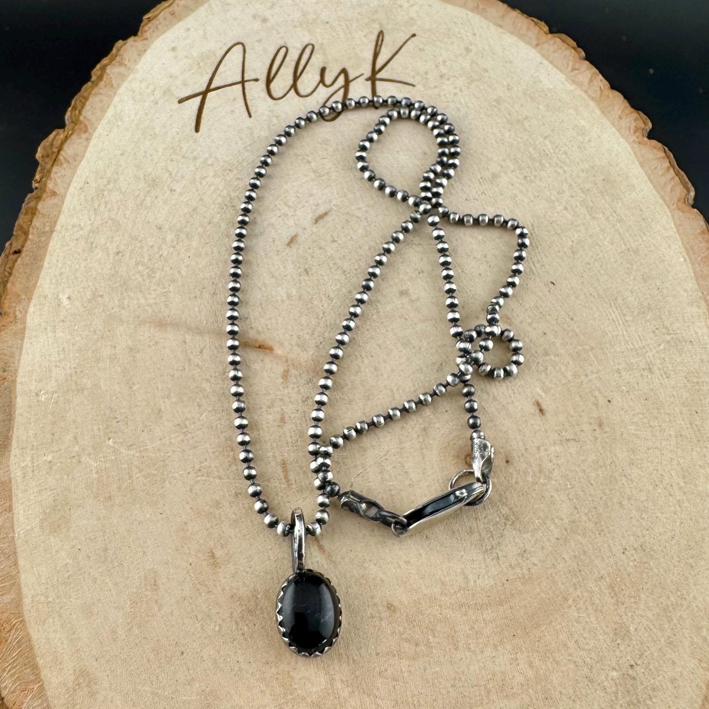 Black Onyx Bezel Pendant Necklace – Sterling Silver Boho Jewelry