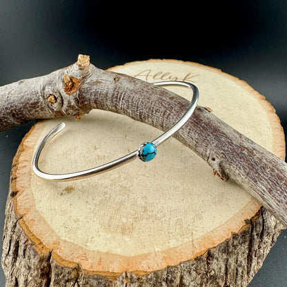 Sterling Silver Dainty Royston Turquoise Bracelet – Handmade Adjustable Cuff Jewelry