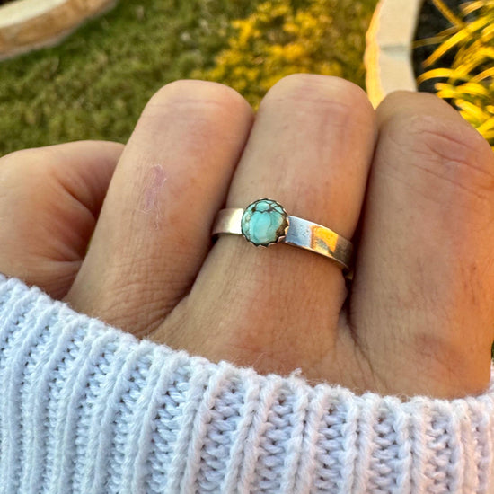 Sterling Silver Royston Turquoise Band Ring - Hammered or Smooth Finish