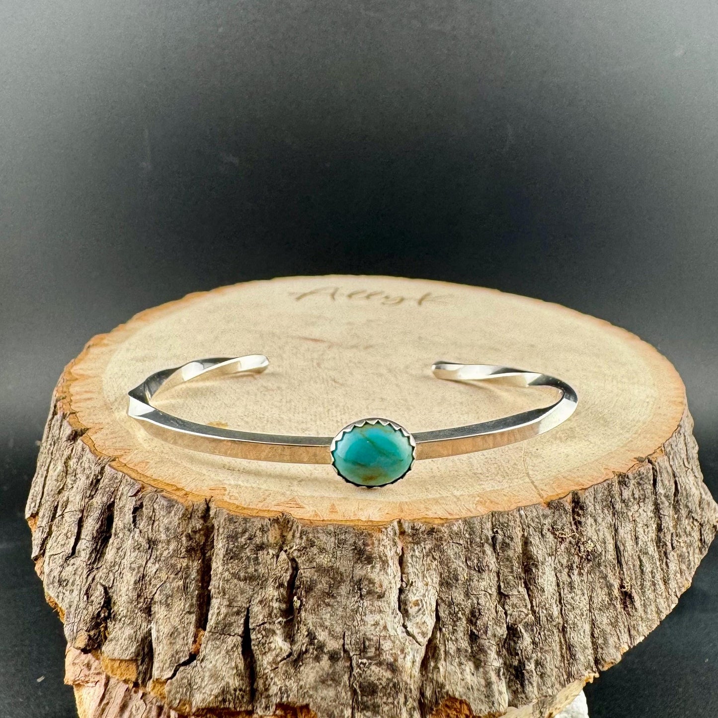 Turquoise Bezel Twisted Wire Cuff – Unique Handmade Sterling Silver Bracelet