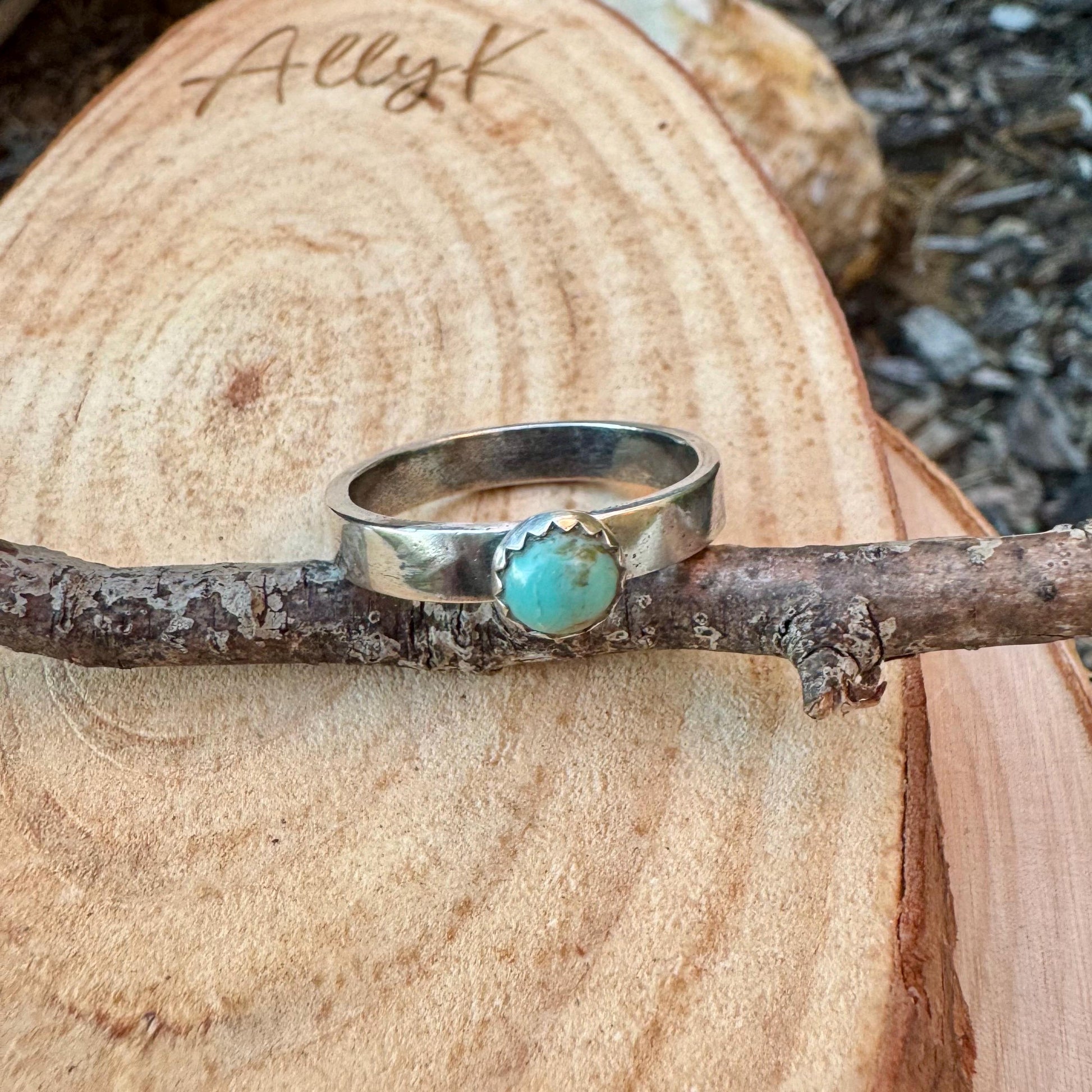 Sterling Silver Kingman Turquoise Band Ring - Hammered or Smooth Finish