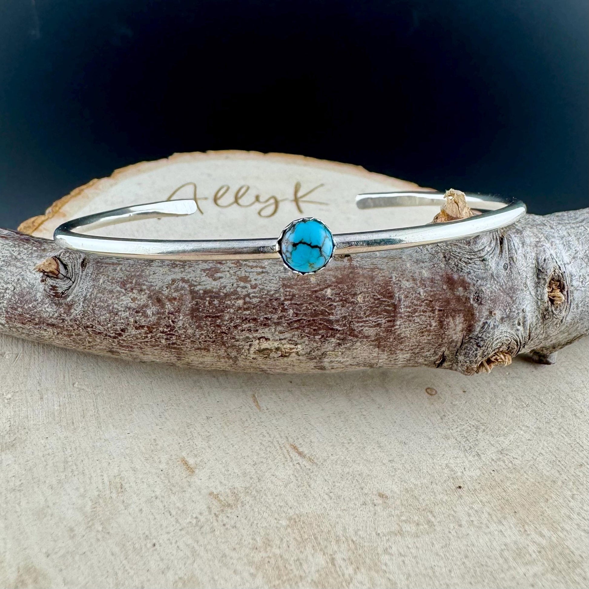 Sterling Silver Dainty Royston Turquoise Bracelet – Handmade Adjustable Cuff Jewelry