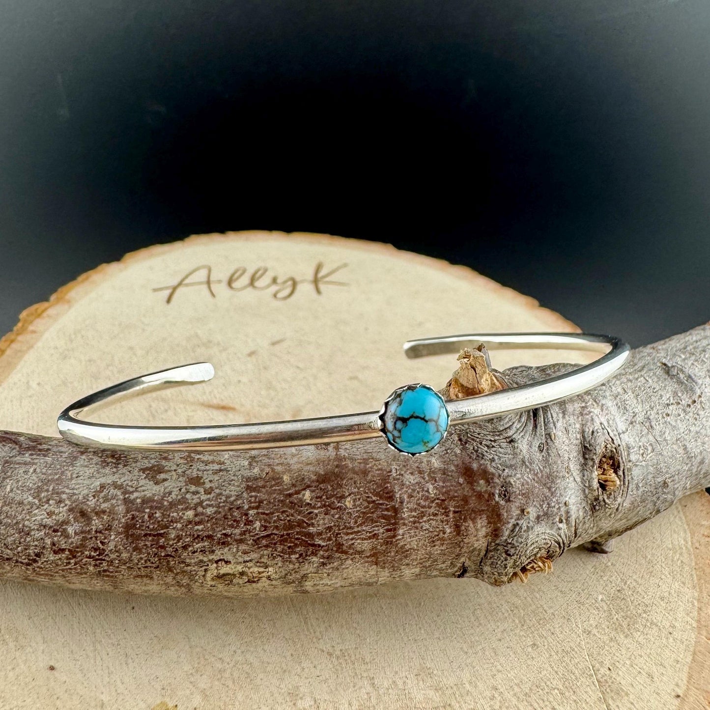 Sterling Silver Dainty Royston Turquoise Bracelet – Handmade Adjustable Cuff Jewelry