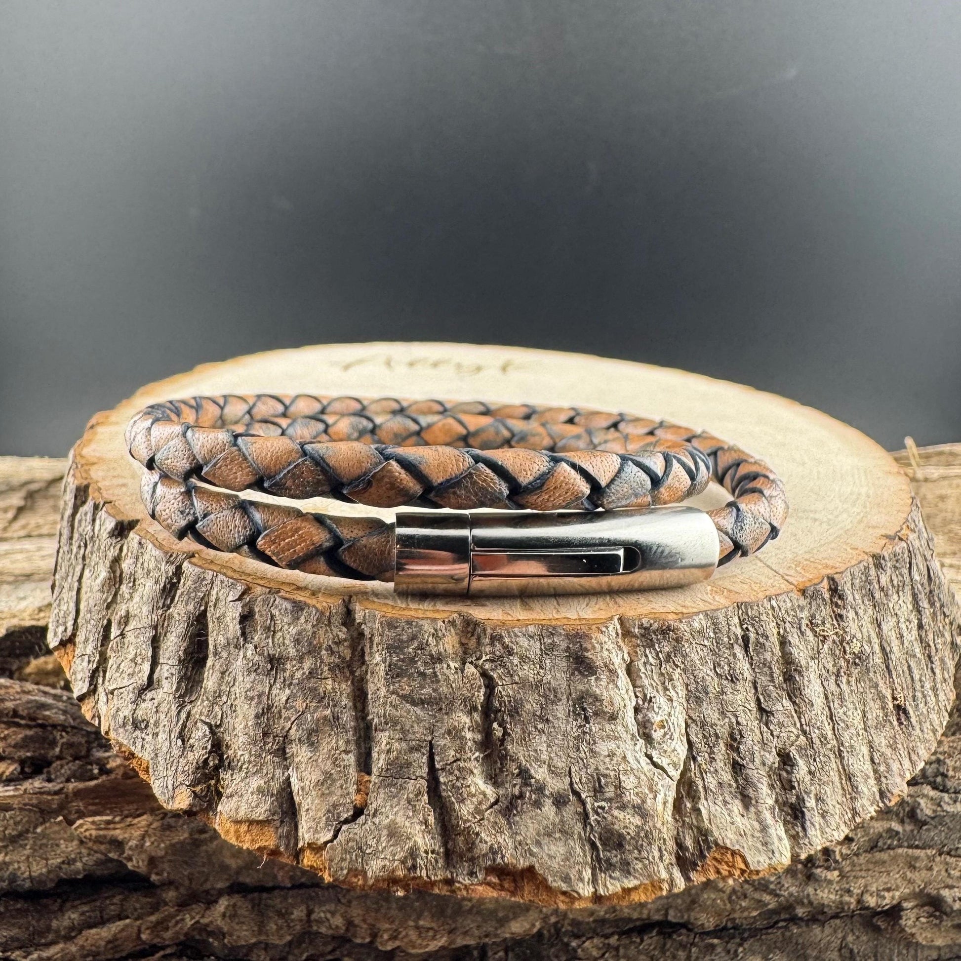 Genuine Braided Leather Wrap Bracelet with Bayonet Clasp - Single & Double Wrap Style