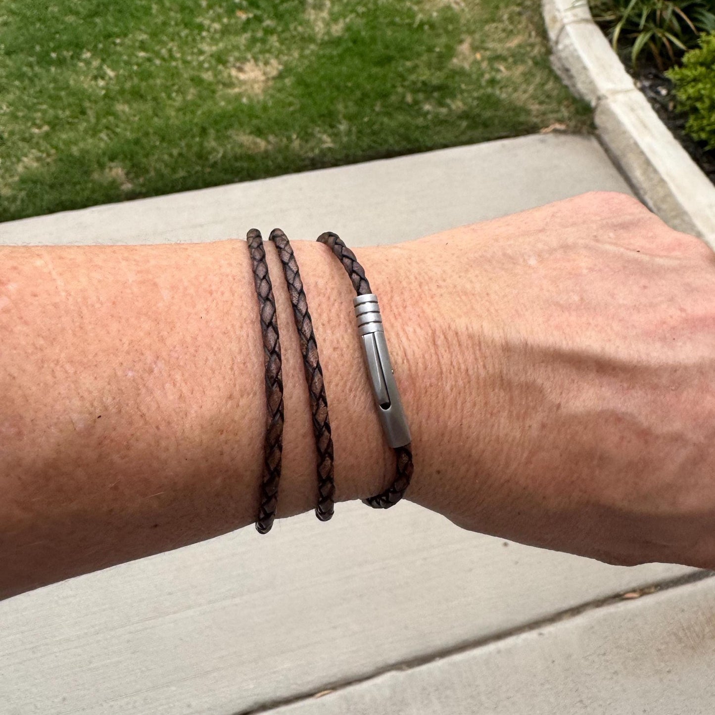 Genuine Leather Multi Wrap Bracelet - Braided Design with Bayonet Closure, Unisex Gift