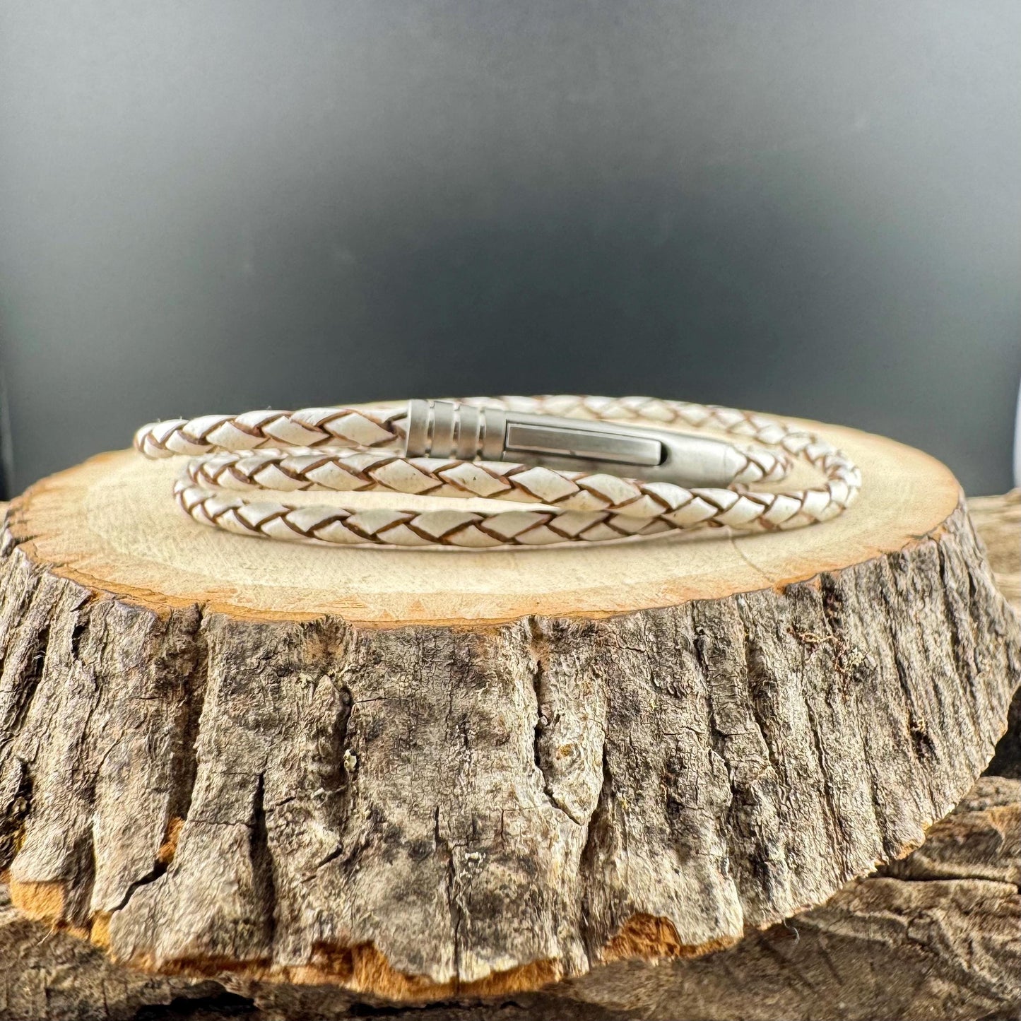 Genuine White Leather Braided Multi Wrap Bracelet - Unisex Gift with Bayonet Closure