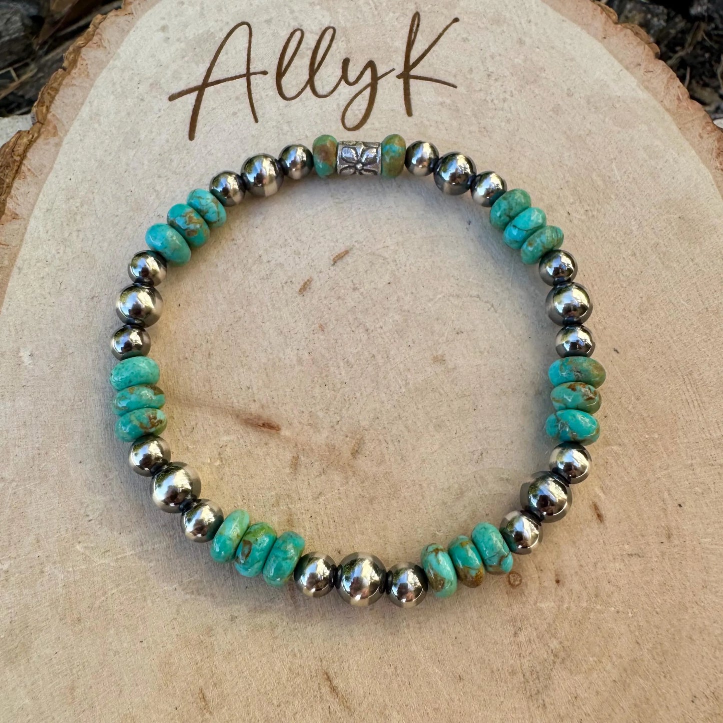 Kingman Turquoise & Navajo Pearl Stretch Bracelet | Southwestern Stack Favorite