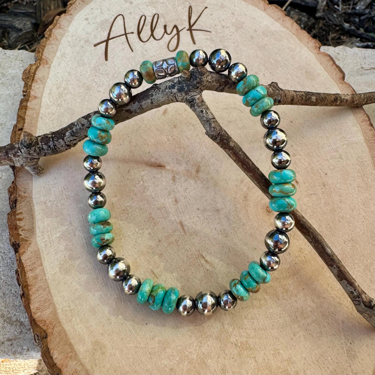 Kingman Turquoise & Navajo Pearl Stretch Bracelet | Southwestern Stack Favorite