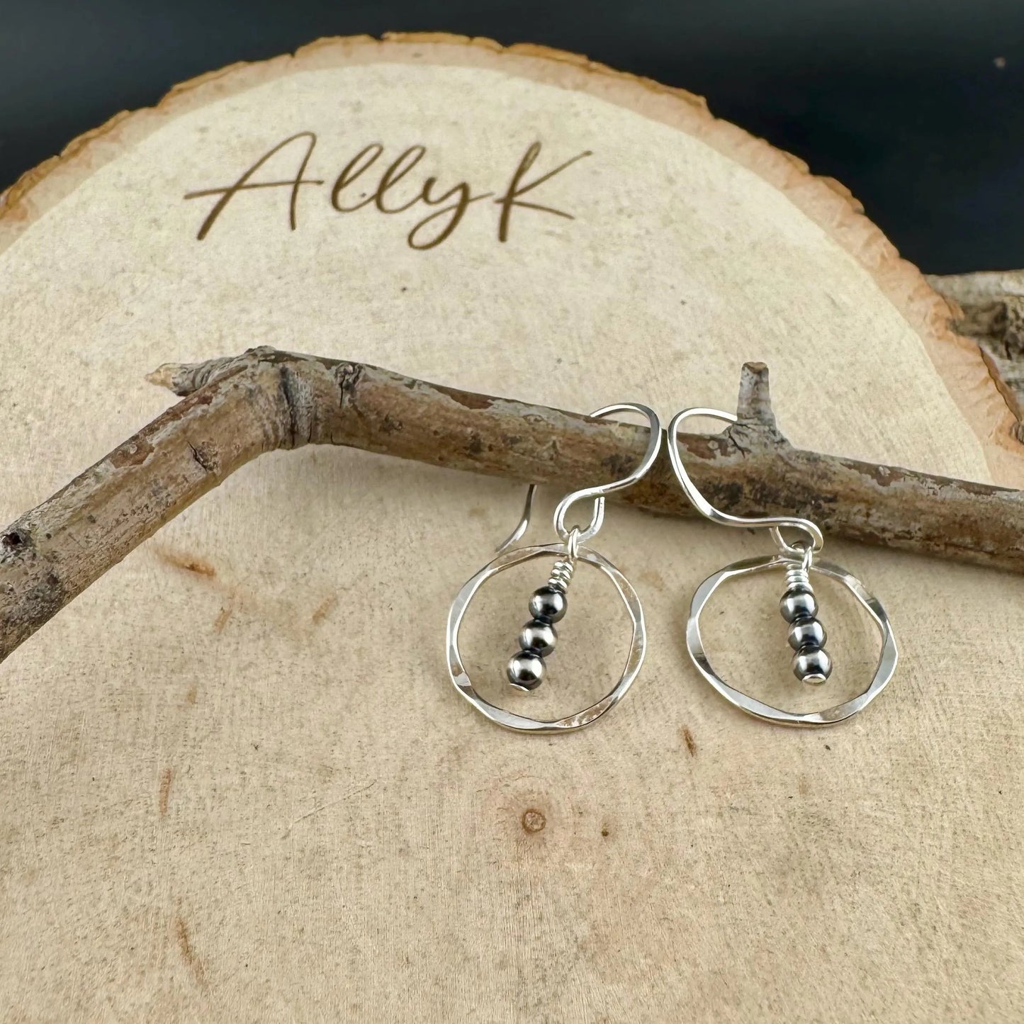 Dainty Desert Pearl Drop Earrings, Sterling Silver Circle Dangle Earrings