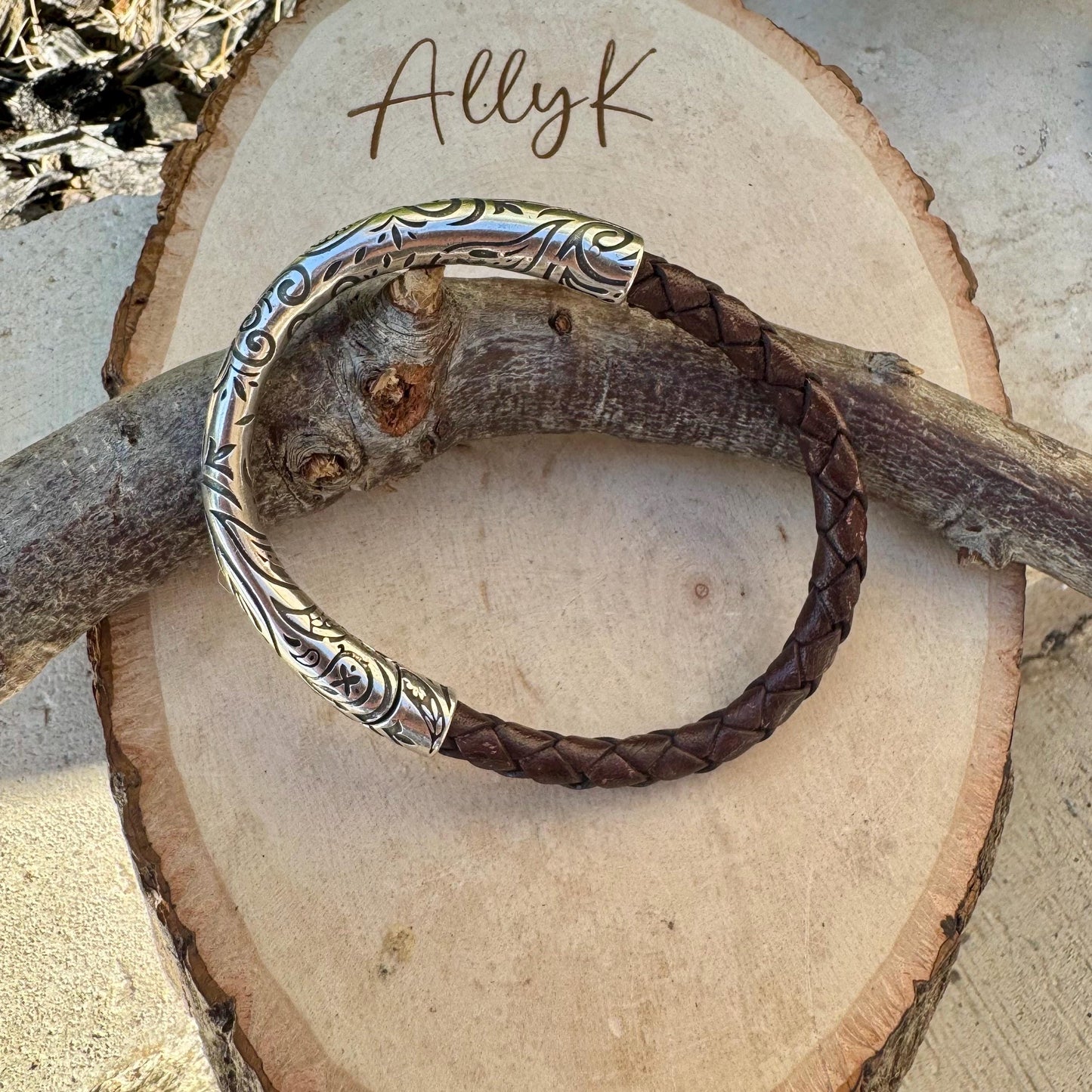 Braided Leather Wrap Bracelet - Antique Silver Paisley Half Cuff in Multiple Colors