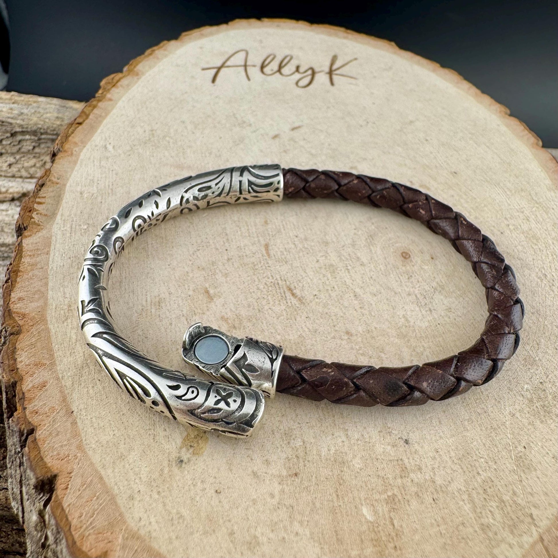 Braided Leather Wrap Bracelet - Antique Silver Paisley Half Cuff in Multiple Colors