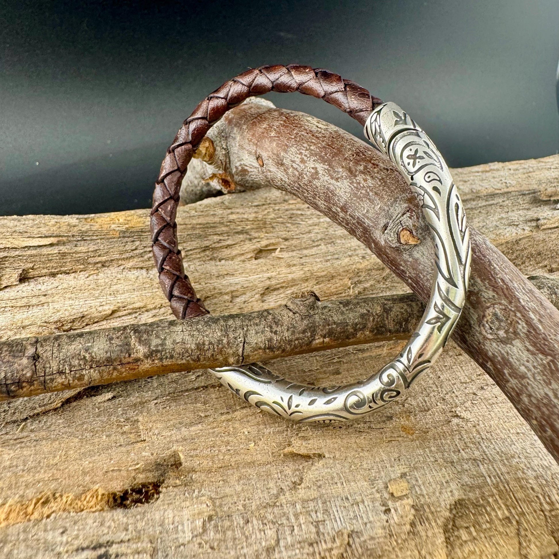 Braided Leather Wrap Bracelet - Antique Silver Paisley Half Cuff in Multiple Colors