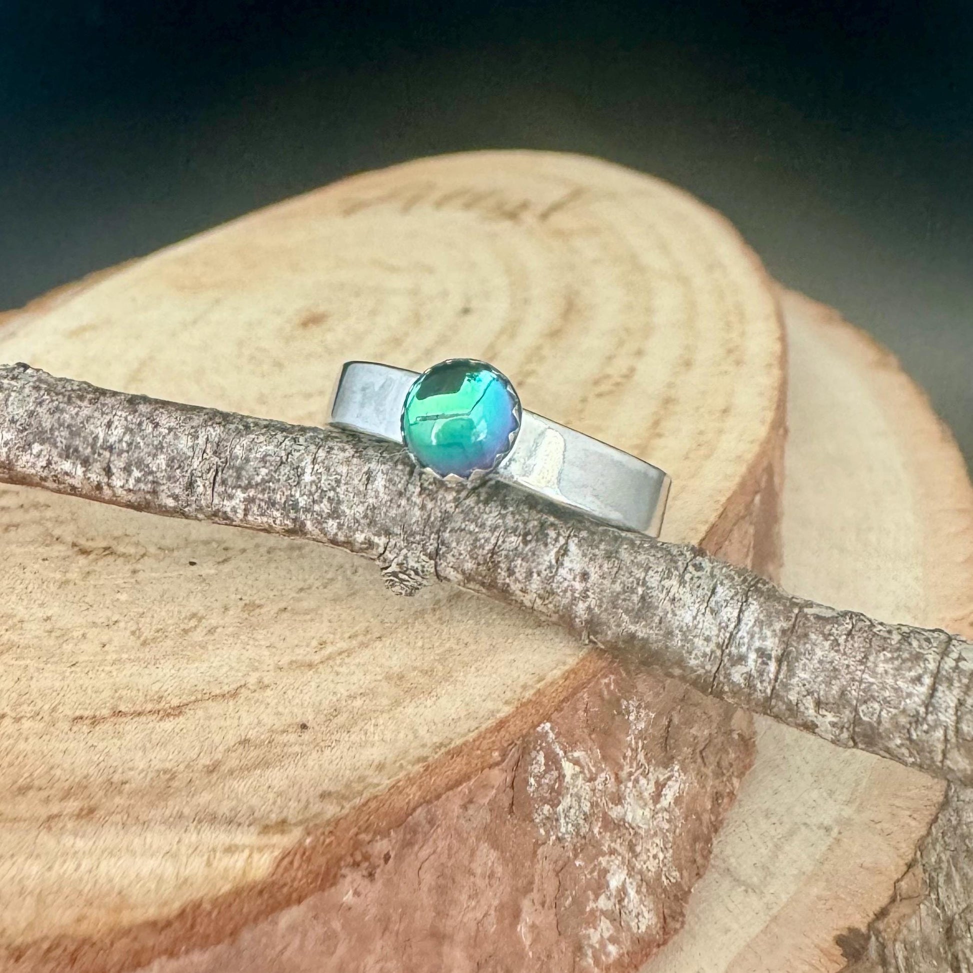 Sterling Silver Galazio Blue Topaz Band Ring - Hammered or Smooth Finish