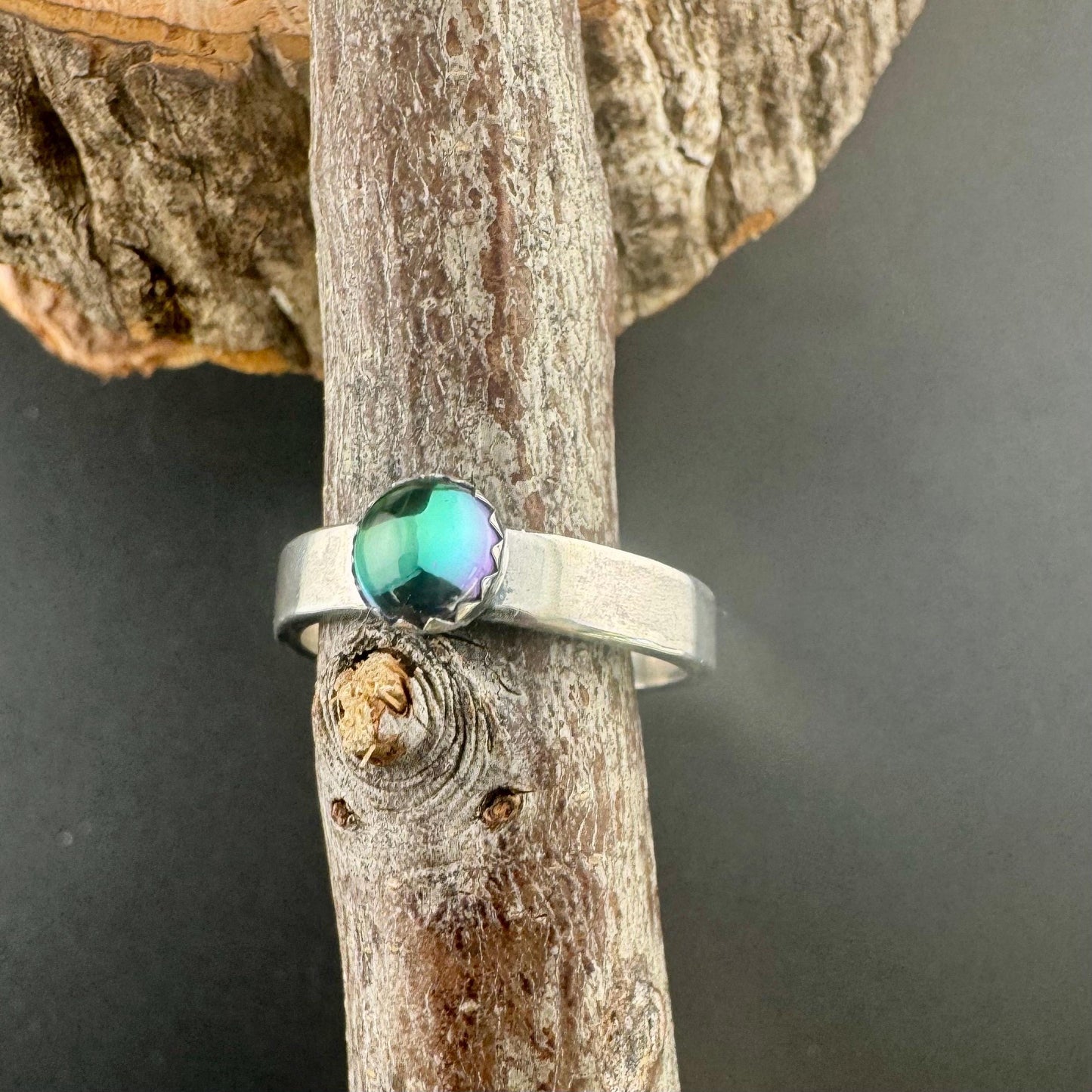 Sterling Silver Galazio Blue Topaz Band Ring - Hammered or Smooth Finish