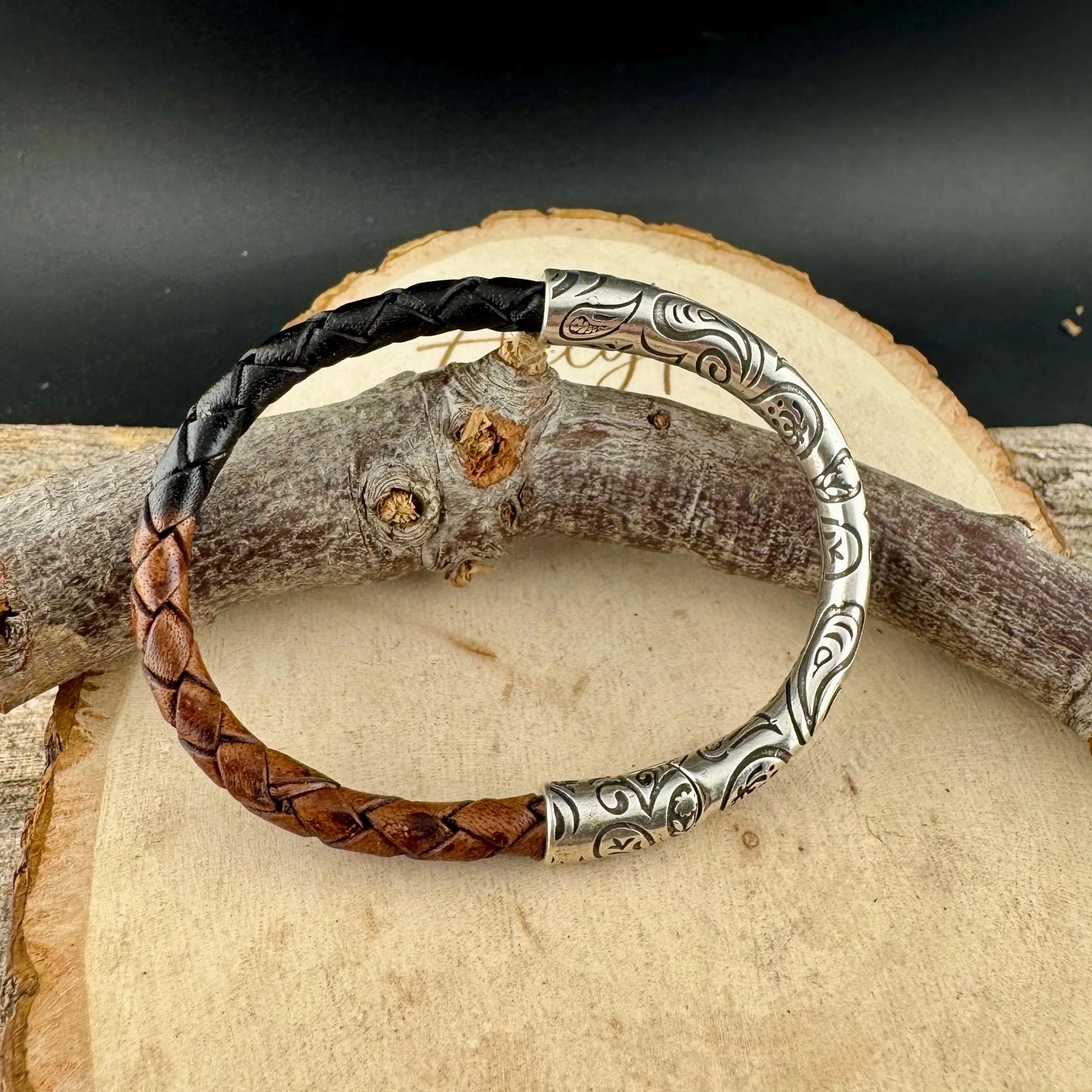 Braided Leather Wrap Bracelet - Antique Silver Paisley Half Cuff in Multiple Colors