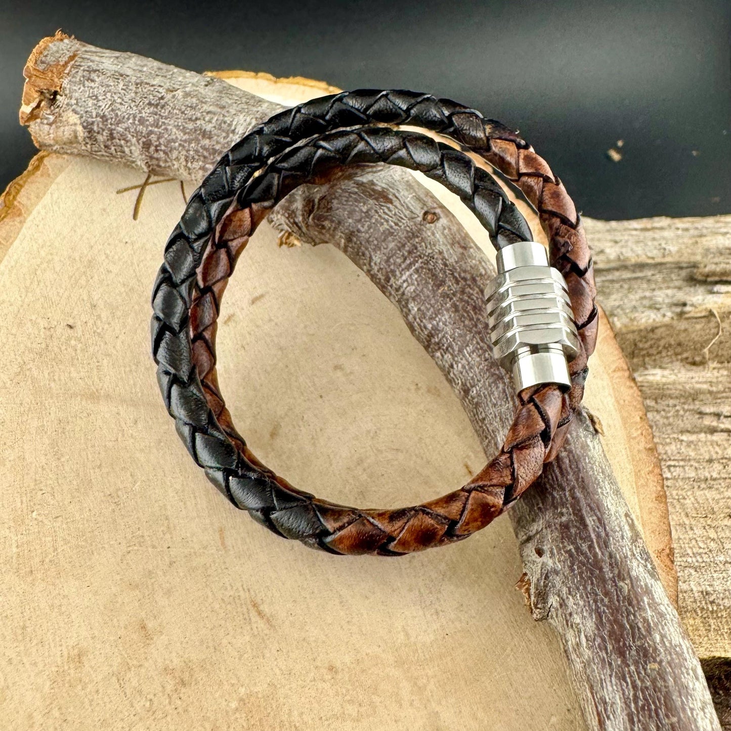 Braided Leather Multi Wrap Bracelet for Men or Women: Stainless Steel Magnetic Clasp