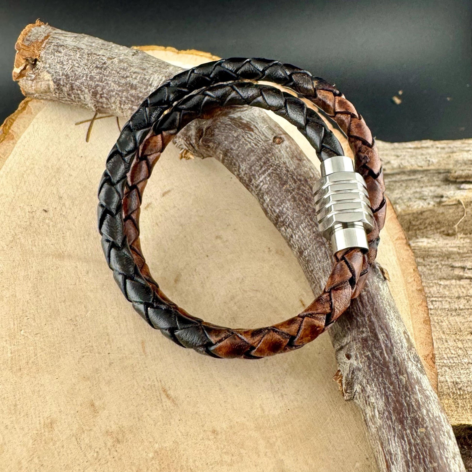 Braided Leather Multi Wrap Bracelet for Men or Women: Stainless Steel Magnetic Clasp