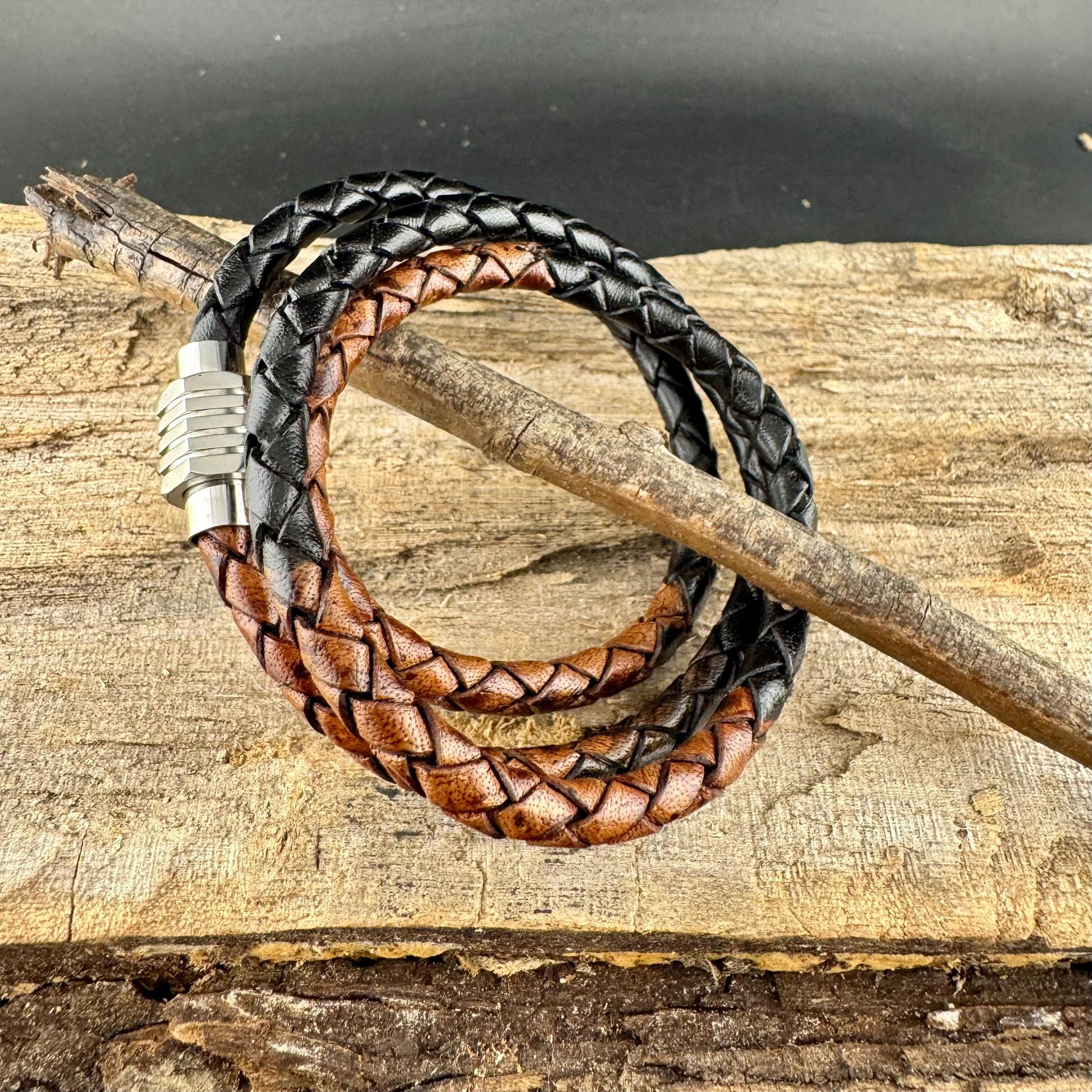 Braided Leather Multi Wrap Bracelet for Men or Women: Stainless Steel Magnetic Clasp
