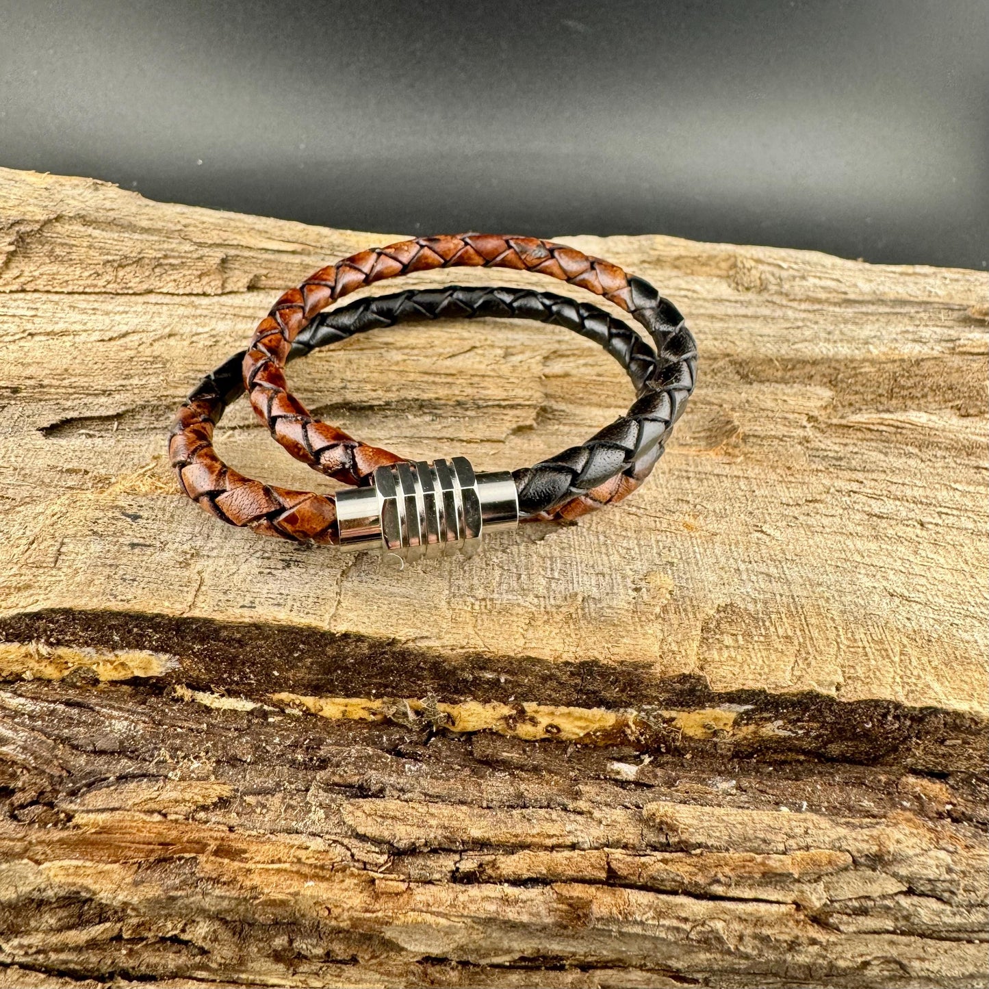 Braided Leather Multi Wrap Bracelet for Men or Women: Stainless Steel Magnetic Clasp