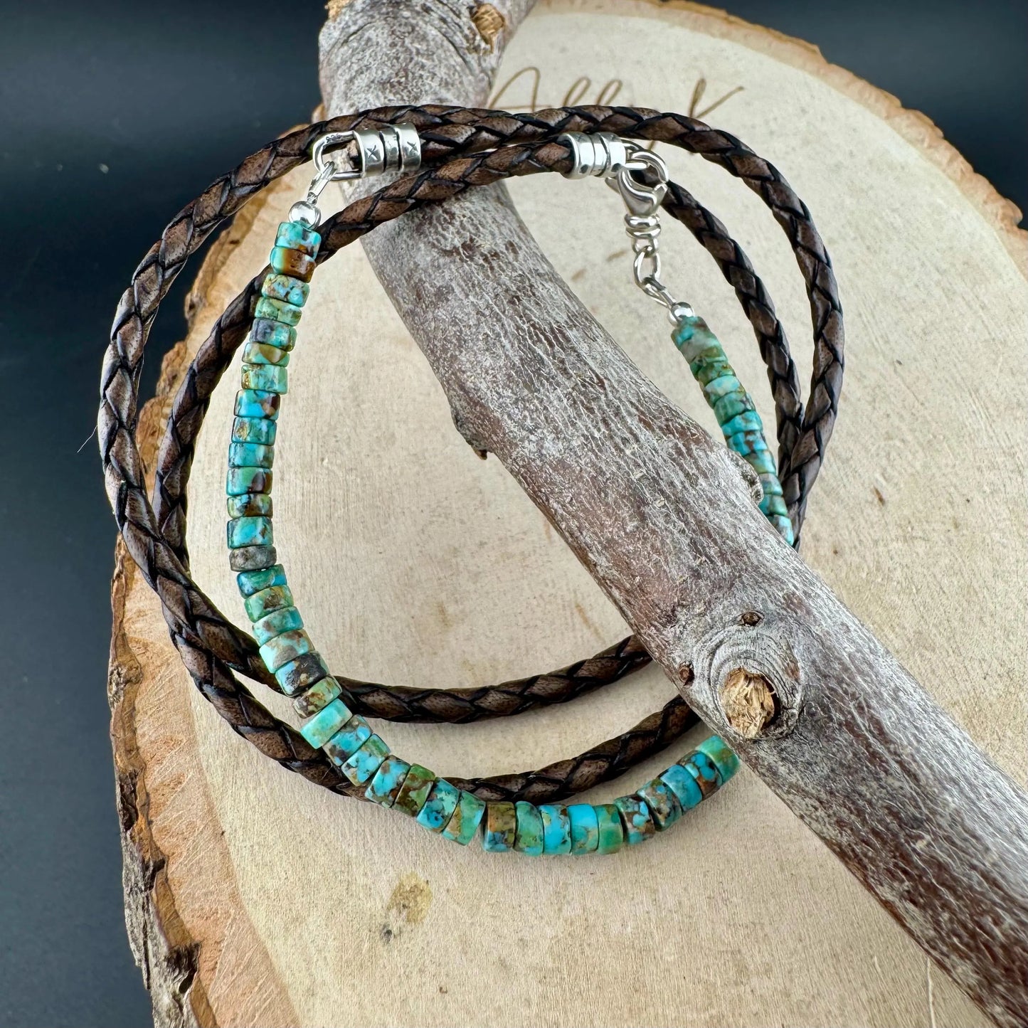 Wrap Turquoise Leather Bracelet – Sterling Silver Accents | Handcrafted Boho Unisex Cuff Jewelry