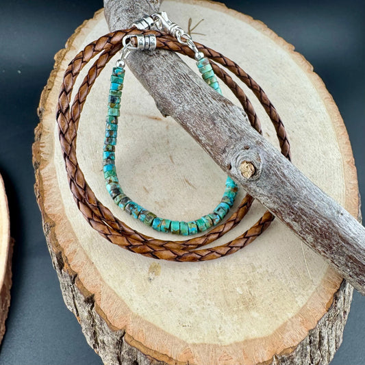 Wrap Turquoise Leather Bracelet – Sterling Silver Accents | Handcrafted Boho Unisex Cuff Jewelry