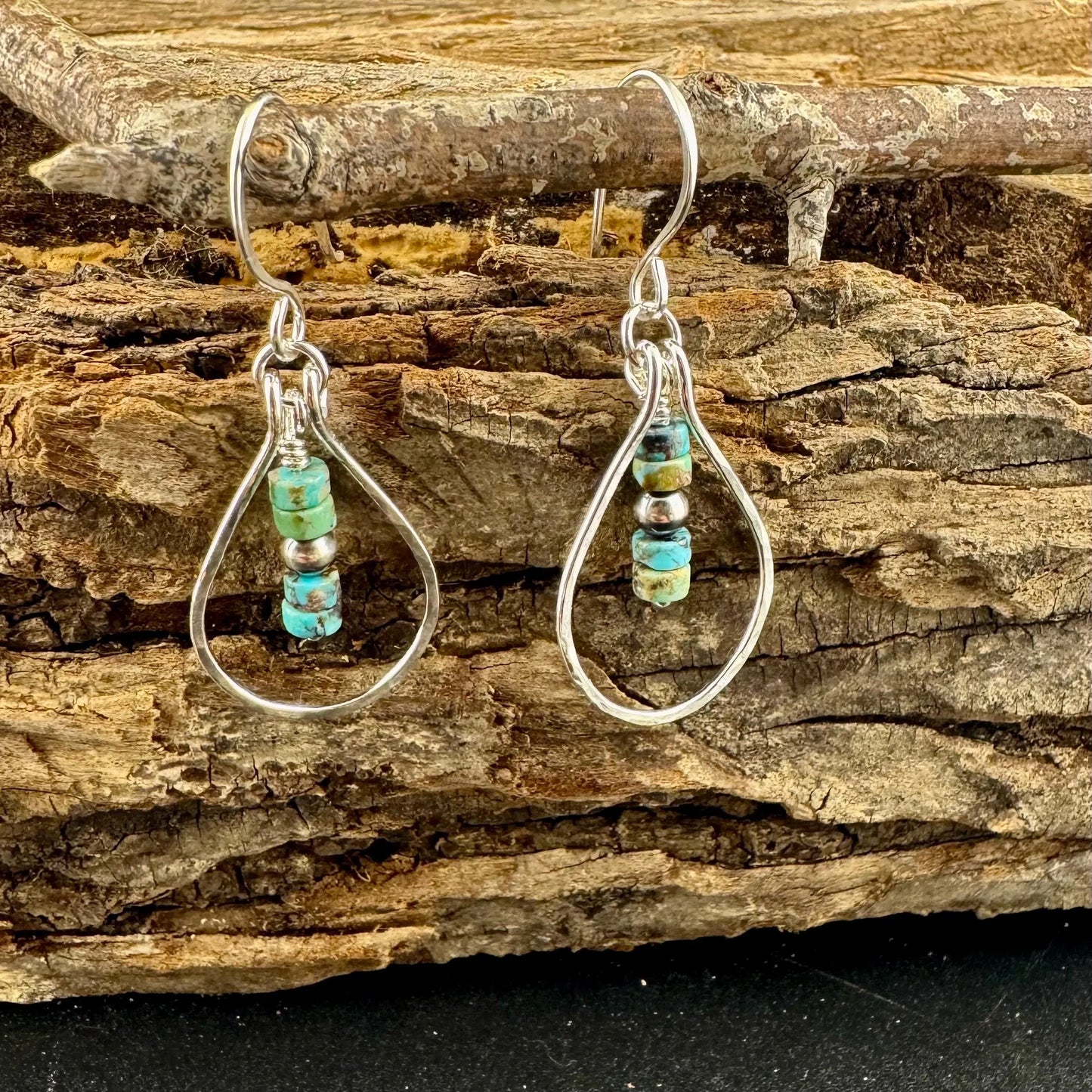 Turquoise Navajo Pearl Teardrop Earrings, Sterling Silver Dangle Teardrop Style